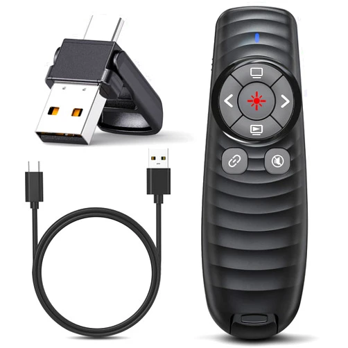 Kammkonb Presentation Clicker Wireless Presenter Remote Clicker for 2-in-1 USB Type C Powerpoint Clicker with Pointer, Rechargeable Presentation Pointer PPT Slide Advancer for Mac/Google Slide/Keynote