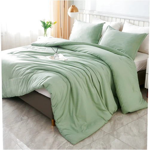 Litanika King Size Comforter Set Sage Green, 3 Pieces Lightweight Solid Bedding Comforters Sets, All Season Fluffy Down Alternative Comforter Bed Set Quilt Blanket