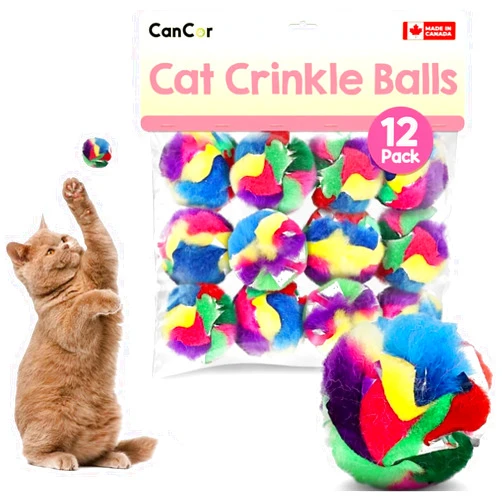 Cancor Innovations Cat Crinkle Ball Toy – 12-Pack of 1.5