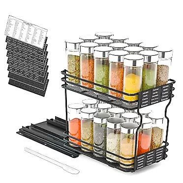 SpaceAid Pull Out Spice Rack Organizer for Cabinet, Heavy Duty Slide Out Seasoning Organizer for Kitchen Cabinets, with 415 Labels and Chalk Marker, 6.5