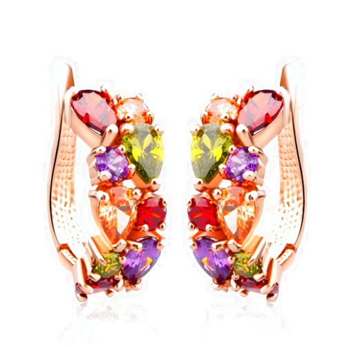 BISAER Rose Gold Hoop Earring for Women Multicolored Crystal Earring Sterling Silver Multi Gemstone Earrings Amethyst Ruby Sapphire Garnet Earring for Fashion Jewelry Ideal Valentine's Day