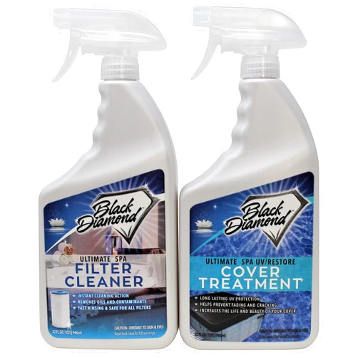 Black Diamond Stoneworks Ultimate Spa Hot Tub Filter Cleaner Spray and UV/Restore Cover Treatment, Protectant, Conditioner for Vinyl and Plastic. 2-Quart Bundle