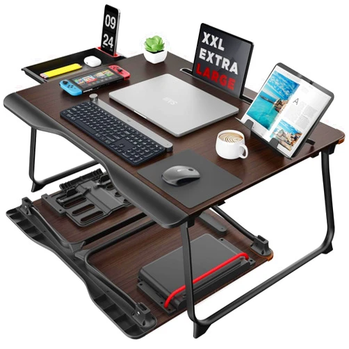 SAIJI Laptop Desk for Bed, SAIJI XX-Large Foldable Bed Tray Table for Eating Breakfast, Writing, Working, Gaming, Drawing with Storage Drawer, Handrest Bookstand, Tablet Stand, Phone Stand(Black Cherry)