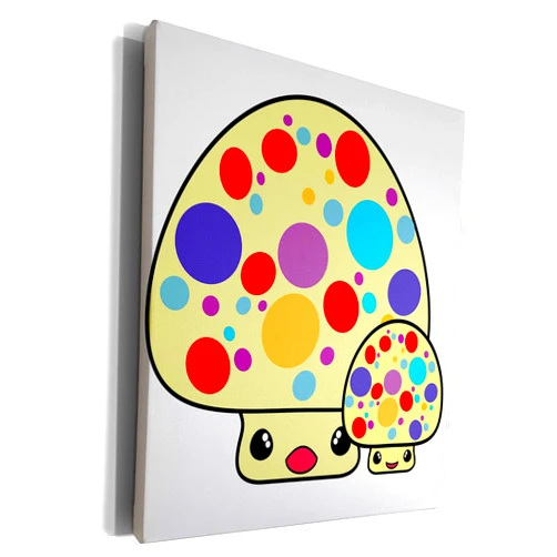 3dRose Museum Grade Canvas Wrap - Cute Kawaii Toadstool Mushrooms With Colorful Rainbow Spots Cute Kawaii Designs