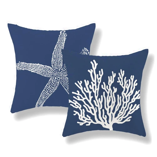 GOLIANDA Blue Starfish Pillow Covers 18x18 Inch Set of 2, Nautical Ocean Coastal Blue Coral Throw Pillows Spring Summer Decorations Linen Pillowcase Outdoor Decor Farmhouse Cushion Case for Home Holiday