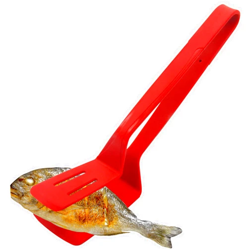 KIBBEH Silicone Cooking Tongs, Premium Stainless Steel Silicone Barbecue Clamp, Multipurpose BBQ Clamp Spatula for Gripper Bread Clip, Fried Steak Clamp, Flipping Fish, Toast Salad Tongs, Red（11 Inch）