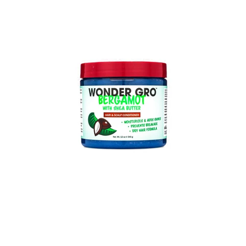 Wonder Gro Bergamot with Shea Butter Hair Grease Styling Conditioner, 12 fl oz - Moisturizes & Adds Shine, Prevents Breakage - Best Dry Hair Formula