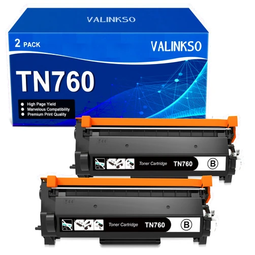 Valinkso TN760 TN730 Toner for Brother Printer Replacement for Brother TN 760 TN730 TN-730 for MFC-L2710DW MFC-L2750DW HL-L2390DW HL-L2350DW HL-L2395DW HL-L2370DW DCP-L2550DW Printer（2 Black）