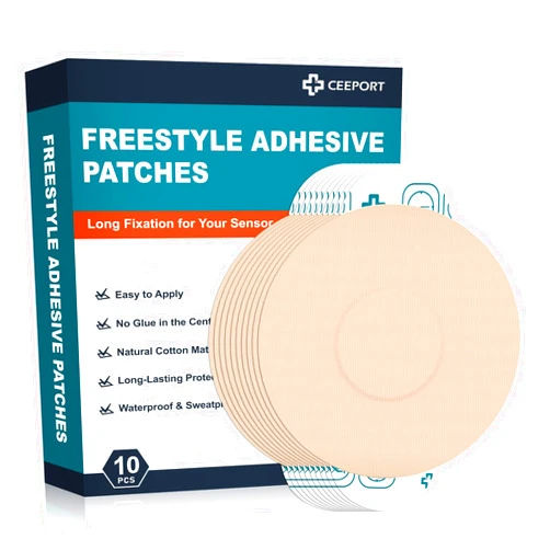 Ceeport 10 Pack Freestyle Adhesive Patches, Sensor Covers Intended for Freestyle Libre 2/3-Enlite-Medtronic Guardian, CGM Sensor Patches, No Glue in The Center, Long Fixation for Your Sensor(Tan)