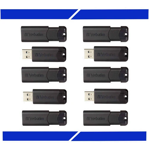 Verbatim 32GB Pinstripe USB 3.2 Gen 1 Flash Drive Retractable Thumb Drive - 10 Pack Black