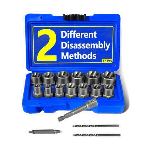VXKZF 17 Pcs Nut Bolt Extractor Kit, Easy Out Screw Extractor Set with 3/8 Inch Adapter, Stripped Screw Removal Tool, Lug Bolt Screw Remover, ez out Frozen Rusted Broken Damaged Screw Extractor Socket Set