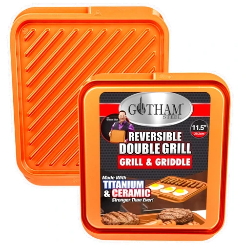 Gotham Steel Reversible Grill Pan and Griddle Pan for Stove Top with 3x Coated Surface Perfect for Eggs Pancakes Steaks and More, Stove Top Griddle for Gas Grill, Oven Safe, PFOA Free - 11.5 Inch