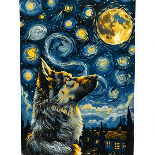 Ghuicja Diamond Painting Kits for Adults Dog Village Moon Starry Sky Diamond Art Kit for Beginners,Paint with Diamonds Paintings Gem Art for Home Wall Decoration Gift 11.8x15.7in (B14304)
