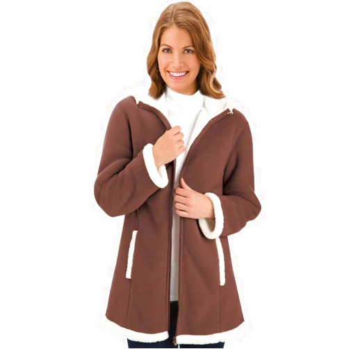 Collections Etc Women's Polar Fleece Sherpa Lined Zip Up Coat BEIGE LARGE