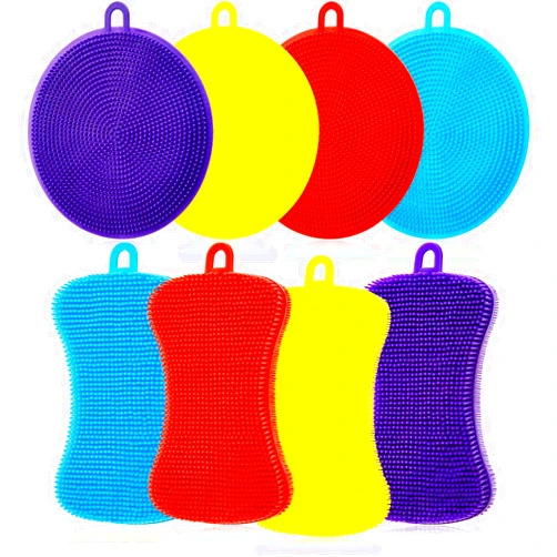 Boao 8 Pieces Silicone Sponge Silicone Scrubber Dish Brush Cleaning Sponges Circular and Soap-Shaped Silicone Dishwashing Brush Pad Double Sided Silicone Brush for Kitchen Dishes Fruits Vegetables