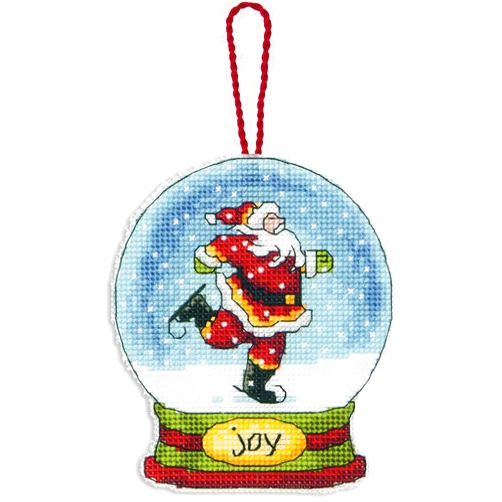 Dimensions Counted Cross Stitch Joy Santa Snow Globe Christmas Ornament Kit, 3.75'' W x 4.5'' H