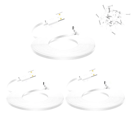 Smays 3-Pack 20 ft Cable for WYZE Cam Pan v3 Camera, Flat Micro USB Extension Power Cord, 90 Degree White