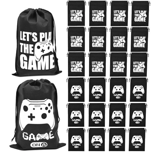 Aisonbo Video Game Party Favors, 24 Pieces Video Game Drawstring Bags Game Party Supplies Reusable Gaming Non Woven Goody Bag Gamer Birthday Party Favors for Girl Boy Candy Treat Baby Shower