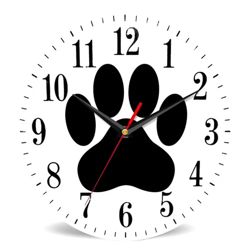 Mxocom Dog Paw Wall Clock Animal Puppy Black Cartoon Footprint 10 Inch Silent Non Ticking Battery Operated Clock Vintage Round Clock for Living Room Bedroom Bathroom Office Decor