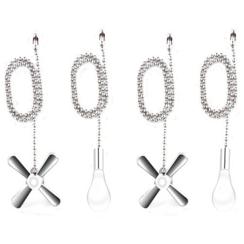 SUR-CIEL 4PCS Ceiling Fan Pull Chain, Bulb and Fan Pattern Pull Chain Extension, Light Pull Chain, 12 Inches Fan Pulls Chain with 3mm Diameter Beaded Ball Connector, Silver