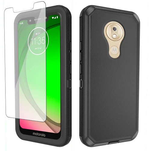Asuwish Phone Case for Moto G7 Play/MotoG7 Optimo XT1952DL/Tmobile Revvlry with Screen Protector and Cell Cover Hybrid Shockproof Protective Accessories Motorola MotoG7Play Moto7 G 7 7G G7Play Black