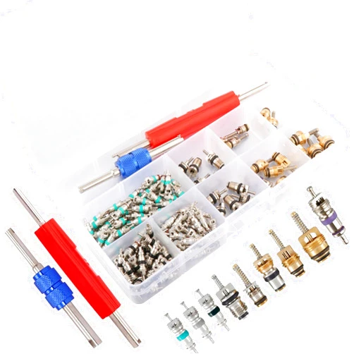 Tceapoo 134pcs Car Air Conditioner Valve Core Accessories with Remover Tool,Car A/C Schrader Valves R12 R134a Automotive Air Conditioning Refrigeration Tire Valve Stem Cores Repair Tool Assortment Kit