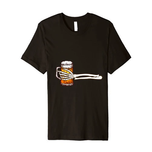 Funny Skeleton Drinking Beer Hand Halloween Clothes Premium T-Shirt