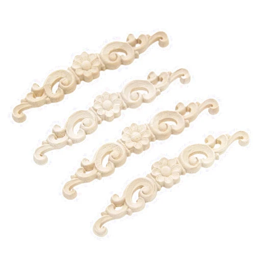 NIUQIUP Wood Carved Applique,4 Pack,6.3x1.18inch Decorative Wood Trim, Wood Appliques and Furniture Decorative Onlay for Furniture Decor Decal Unpainted Can be Attached to Home Corner Frame,Cabinets