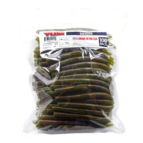 Yum Lures YUM Dinger Classic Worm All-Purpose Soft Plastic Bass Fishing Lure 100 Pack, 5 Inch