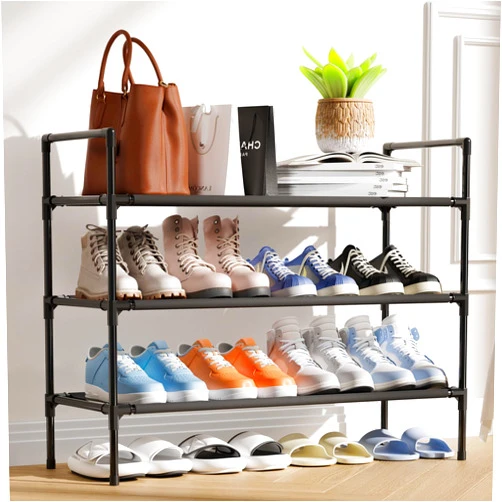 Sakugi Shoe Rack - X-LARGE Shoe Organizer, 3-Tier Shoe Storage Rack, Sturdy Shoe Rack for Closet, Garage & Corridor, Stackable Shoe Rack for Entryway, Black