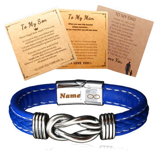HJX Personalized Infinity Knot Leather Bracelet for Man Custom Engraved Name Leather Bracelet,To My Son/Man/Dad Bracelet Gift