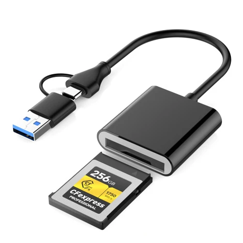 Rocketek CFexpress Type B Card Reader with USB 3.2 (Gen 2) 10Gbps, USB-C&USB-A 2-in-1 Type B CFexpress Adapter, Compatible with Windows/Mac/Linux/Android, for iPhone 16/15, Laptops, Tablets, Smartphones New