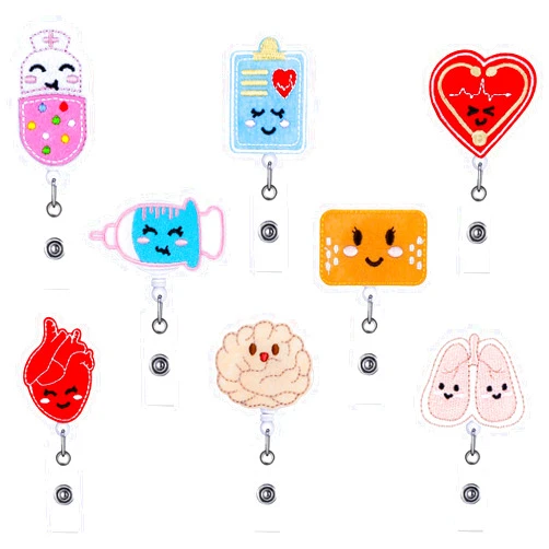 DragonflyDreams 8 Pieces Felt Nurse Badge Reel Retractable Badge Holders Brain Heart Lung ID Badge Reel Cute Felt Badge Holder with Alligator Clip and Retractable Cord for Office School Hospital Nurses Teacher