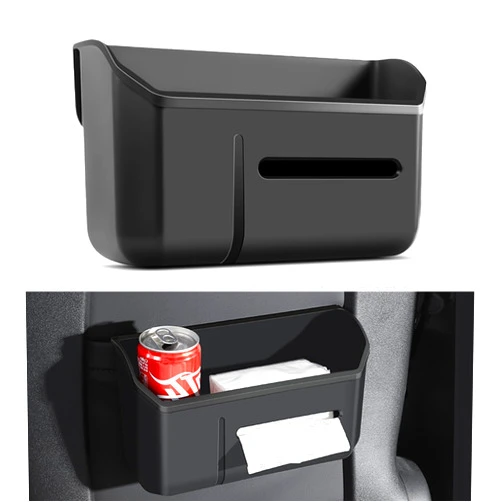 WinDu For Tesla 2025 2024 Model 3 Model Y Backseat Organizer, Seat Back TPE Organizer with Tissue Bin Cup Drink Holder Trash Can for 2016-2025 Tesla Model 3 Model Y Accessories