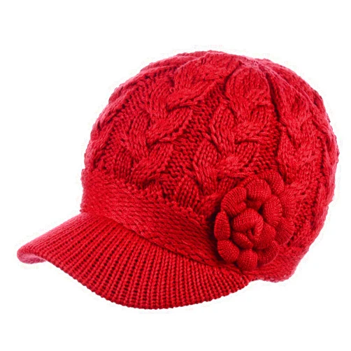 Be Your Own Style BYOS Womens Winter Chic Cable Warm Fleece Lined Crochet Knit Hat W/Visor Newsboy Cabbie Cap