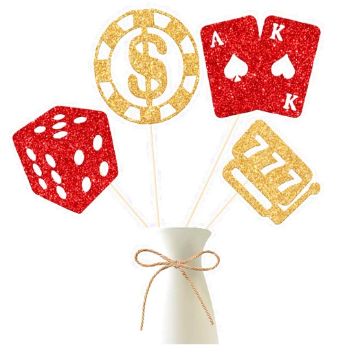 LANKBACK 12 Pieces Red Gold Casino Centerpiece Sticks, Casino Party Decorations, Poker Theme Party Decor, Card Game Theme Las Vegas Scene Birthday Party Decoration Supplies