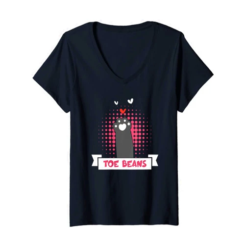Feline Fanatic Toe Bean Squeezer Beans Womens Funny I Love Toe Bean Cat Feet Soft And Squishy Toe Bean V-Neck T-Shirt