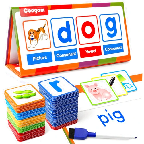 Coogam CVC Word Builder, Magnetic Sight Word Games with Flashcards, Matching Letter Reading and Spelling Game, Montessori Alphabet Educational Toy Gift for Preschool 3 4 5 Year Old Kids Toddlers