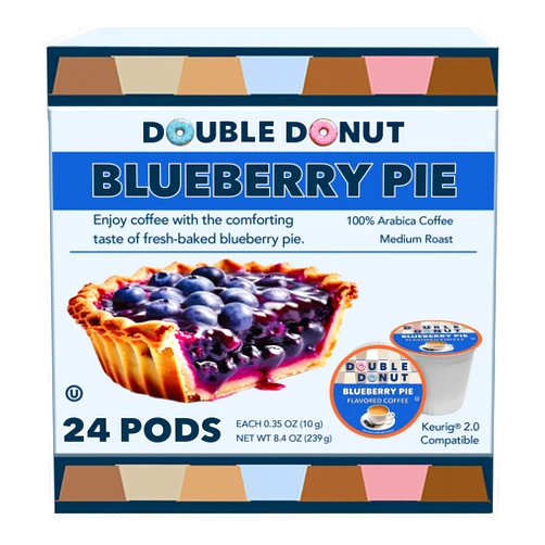 Double Donut Coffee Double Donut Flavored Coffee Pods, Blueberry Coffee, Single Serve Hot or Iced Coffee for Keurig K Cups Brewers, Medium Roast Coffee in Recyclable Pods, 24 Count