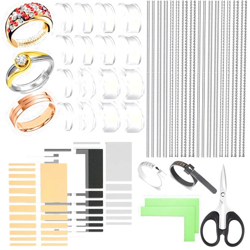 Mckanti 114 Pcs Ring Sizer Adjuster for Loose Rings with Ring Size Measuring Tool, Plug-in Invisible Ring Guards Silicone Tightener EVA Foam Ring Size Adjuster Set with Polishing Cloth Fit Any Rings Sizes