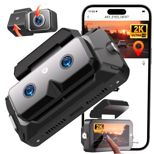 AKEEYO Eyes Dash Cam Front and Rear, 3 Channel Car Dash Cam Front, ADAS BSD AI Driving Assistance, Wide-Angle and Telephoto, 3CH 2K, 5G WiFi, GPS, Car Dash Camera Dashcams for Cars with 64GB Card