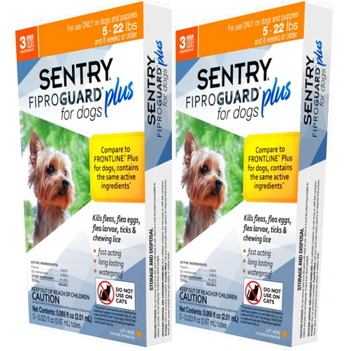 Fiproguard Sentry 3 Count Fiproguard Plus for Dogs Squeeze-On, 5-22-lbs (Pack of 2)