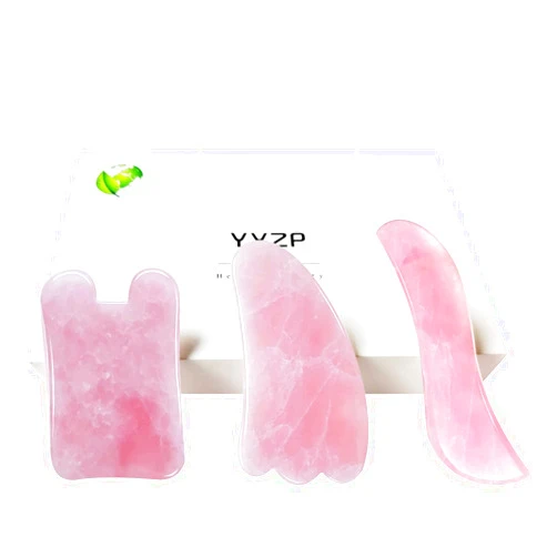 YYZP Pink Rose Quartz Gua Sha Board-Relief and Skin Renewal,Premium All Natural Handmade Stone Gua Sha Scraping Facial Massage Tools (3 Packs)