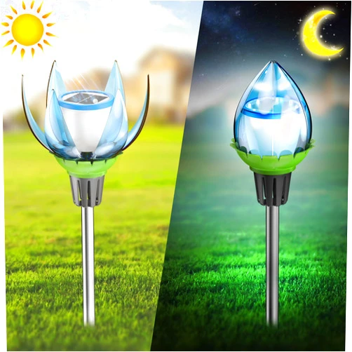 Kfosue Solar Garden Lights - Upgraded Auto-Blooms - Garden Lights Solar Powered Waterproof, Solar Outdoor Lights, Lotus Light for Walkway Yard Backyard Lawn Landscape Decorative