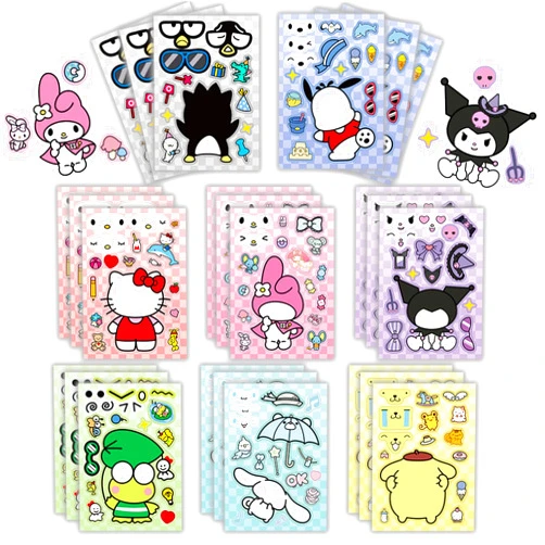 Shucult 16Sheets Cute Anime Stickers for Kids, Make Your Own Cartoon Anime Stickers, Make a Face Stickers for Teens Girls Boys, Classroom Rewards, Anime Themed Art Craft Party Supplies (White)