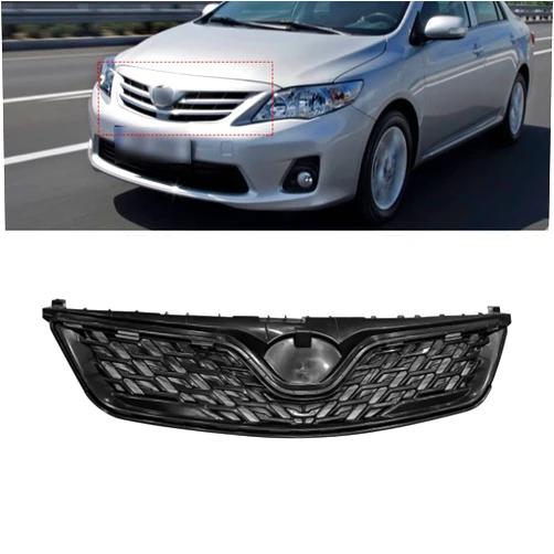 x xotic tech Black Front Upper Grille Cover Molding Compatible with 2011-2013 Toyota Corolla 4dr S L CE LE XLE Sedan