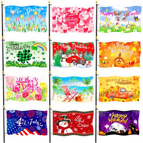CDLong Seasonal Garden Flags Set of 12-3x5 ft Large Outdoor Yard Flags for All Seasons, Fall, Winter, Halloween, and Christmas - Holiday House and Garden Flags for Outside Decor