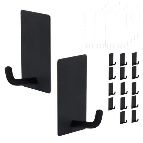 That one XZHJJF 16Pcs Towel Hooks with Detachable Strips, Suitable for Hanging, Direct Bathroom Hooks,Command Hooks Black, Suitable for Adhesive Wall Bathroom,Shower, Decor, Robe, Small, 304 Stainless Steel (Black)