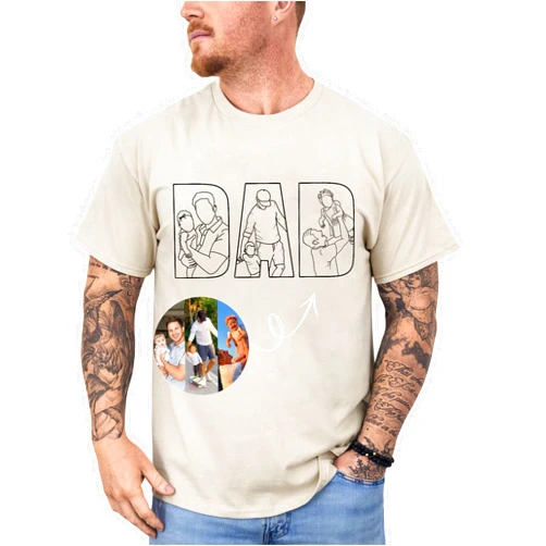 LASFOUR Personalized Dad Shirts Portrait From Photo, Custom Dad Photo Outline Father's Day T Shirt for Men, Personalized Gifts for New Daddy, Papa, Grandpa