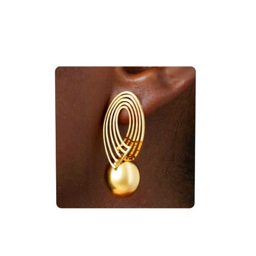 DRESSOLE 14k Gold Plated Twisted Ball Earrings for Women - O-Stripes & Hollow Inside Balls, Large Hoop Dangle Earrings, Brass Base Elegant Jewelry Gift